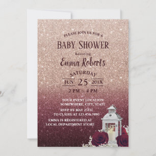 Invitation Baby shower moderne Bourgogne & Rose Gold Lanterne