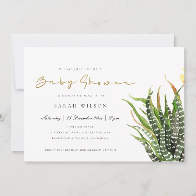 INVITATION BABY SHOWER MODERNE CACTUS JARDIN FLEURIER COULEUR (Devant)