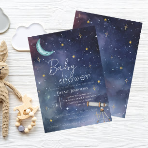 Invitation Baby shower moderne Céleste Lune & Étoiles