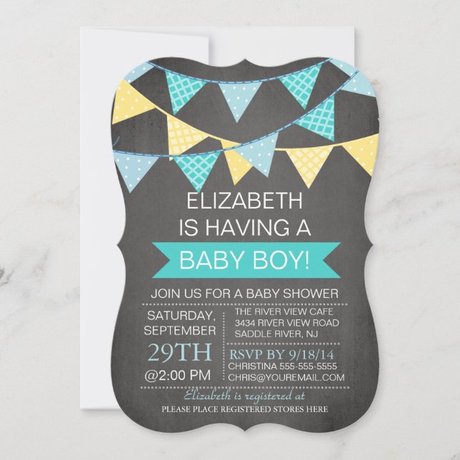 Invitation Baby shower moderne Chalkboard Bunys Boys (Devant)