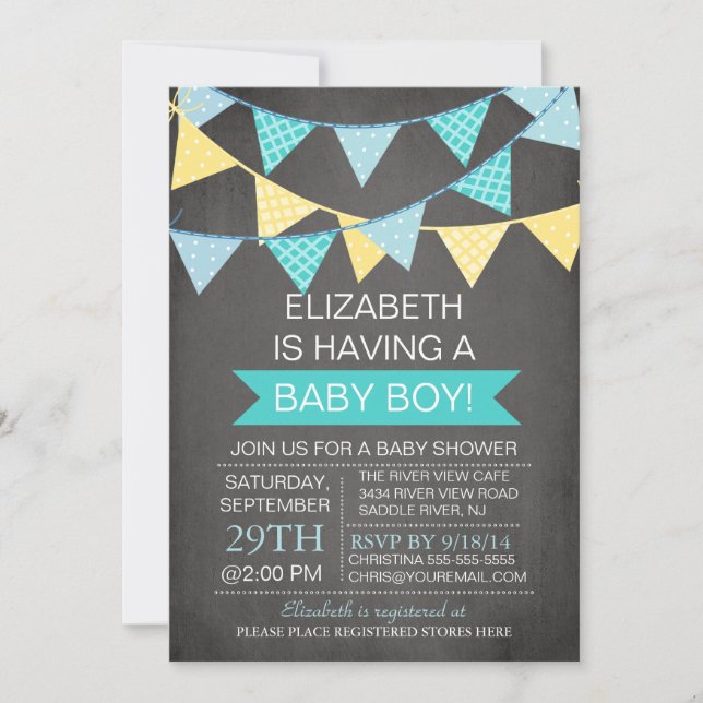 Invitation Baby shower moderne Chalkboard Bunys Boys (Devant)