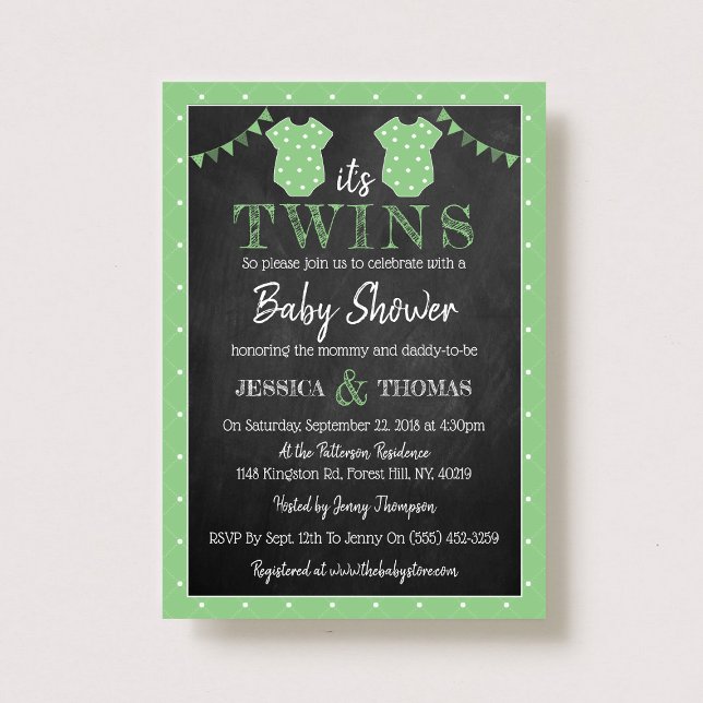 Invitation Baby shower moderne Chalkboard Neutral Twins (Créateur téléchargé)