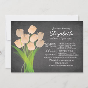 Invitation Baby shower moderne Chalkboard Peach Tulip Girls