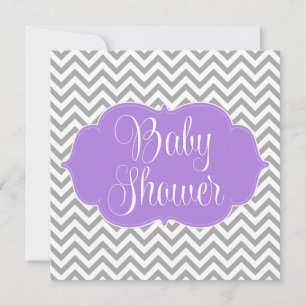 Invitation Baby shower moderne Chevron Purple Grey Girl