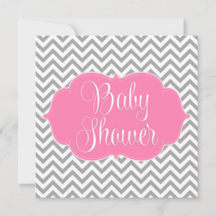Invitation Baby shower moderne Chevron rose Grey Girl