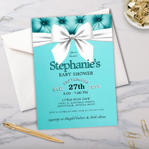 Invitation Baby shower moderne Chic Bow Aqua Blue Tiffany