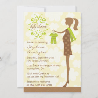 Invitation baby shower moderne chic vert et marron