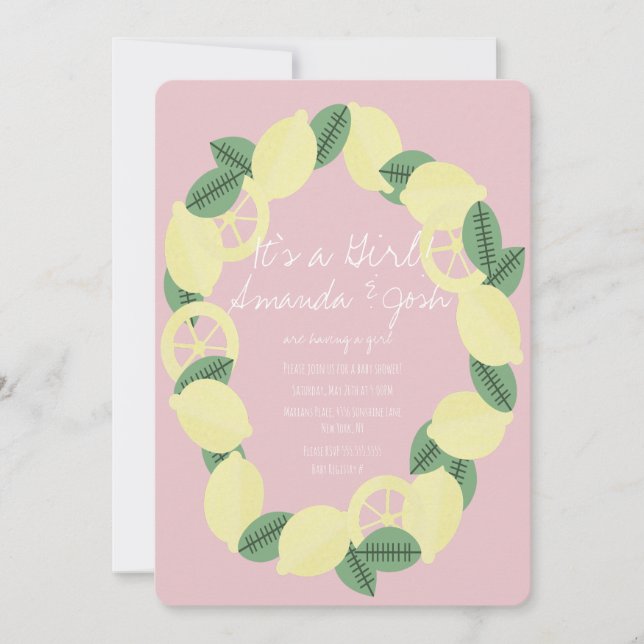 Invitation Baby shower moderne Citrus Citrus Bunch Wreath Gir (Devant)