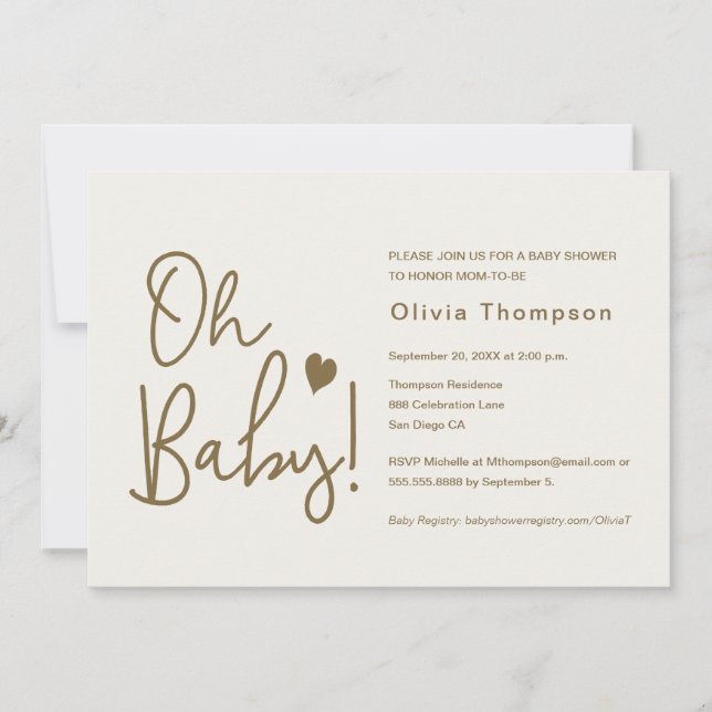 Invitation Baby shower moderne crème Beige Custom Oh Baby (Devant)