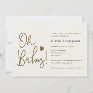 Invitation Baby shower moderne crème Beige Custom Oh Baby