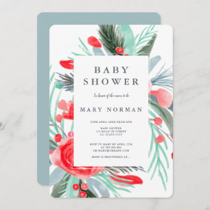 Invitation Baby shower moderne d'aquarelle rouge vert