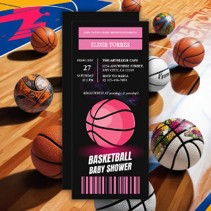 Invitation Baby shower moderne de basket-ball rose