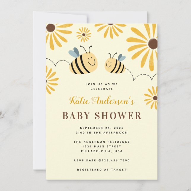 Invitation Baby shower moderne de bebe jaune et de tournesol (Devant)