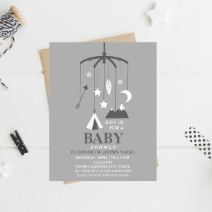 Invitation Baby shower moderne de Bohême mobile neutre