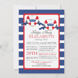 Invitation Baby shower moderne de Buoy Coeur Nautique Twins