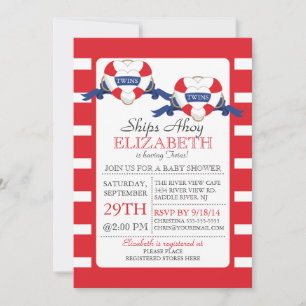 Invitation Baby shower moderne de Buoy Coeur Nautique Twins