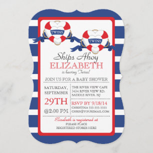 Invitation Baby shower moderne de Buoy Coeur Nautique Twins