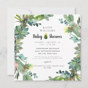 Invitation Baby shower moderne de Cactus Succulent Carré