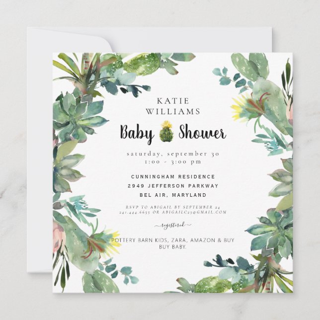Invitation Baby shower moderne de Cactus Succulent Carré (Devant)