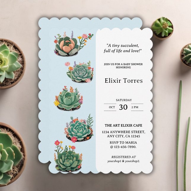 Invitation Baby shower moderne de cactus succulents (Créateur téléchargé)
