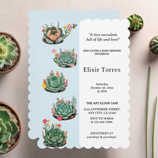 Invitation Baby shower moderne de cactus succulents (Créateur téléchargé)