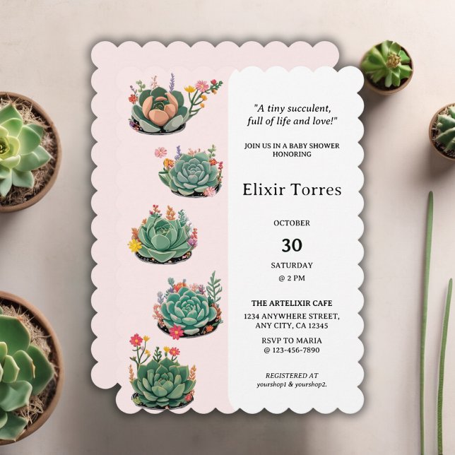 Invitation Baby shower moderne de cactus succulents (Créateur téléchargé)