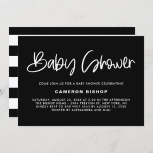 Invitation Baby shower moderne de calligraphie noir et blanc