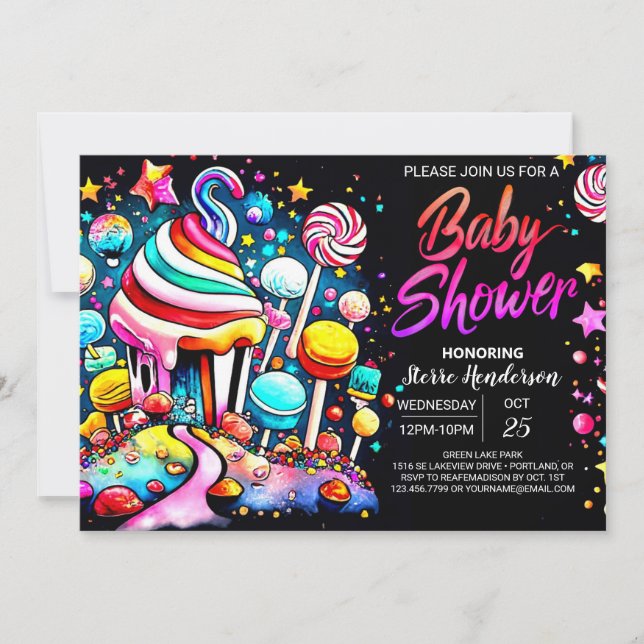 Invitation Baby shower moderne de Candyland (Devant)