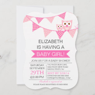 Invitation Baby shower moderne de chouette à bottes roses