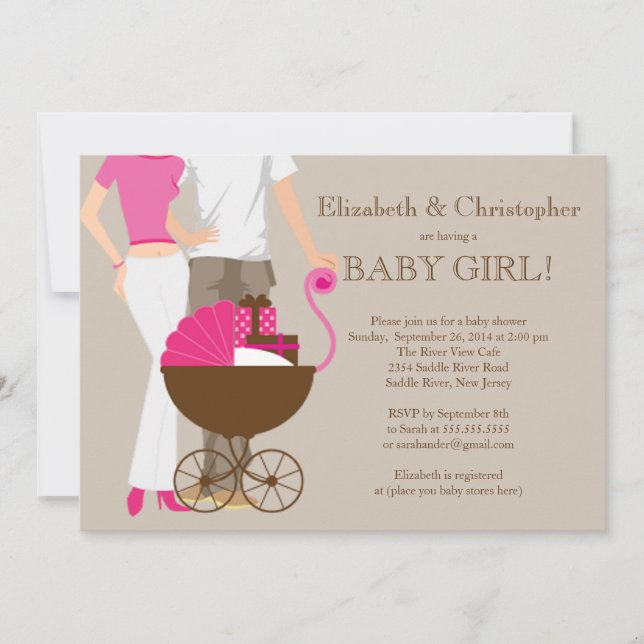 Invitation Baby shower moderne de couples de chariot de papa (Devant)