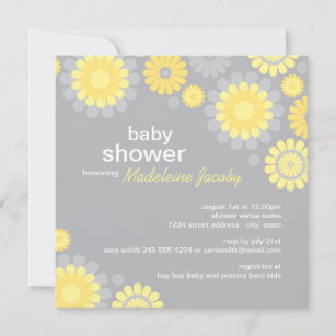 Invitation Baby shower moderne de Fleurs marguerites jaunes e