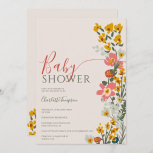 Invitation Baby shower moderne de fleurs rétro d'automne