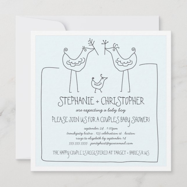 Invitation Baby shower moderne de garçon de couples de (Devant)