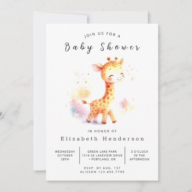 Invitation Baby shower moderne de Giraffe Editable (Devant)
