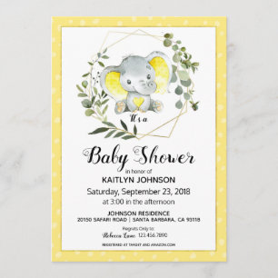 Invitation Baby shower moderne de l'éléphant jaune