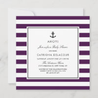 Baby shower moderne de rayures marines violettes