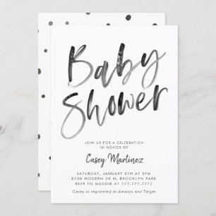 Invitation Baby shower moderne de typographie noir et blanc