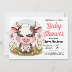 Invitation Baby shower moderne de vache Barnyard Pastel