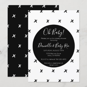 Invitation Baby shower moderne de X motif noir et blanc