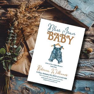 Invitation Baby shower moderne Denim Boy Blue Jean