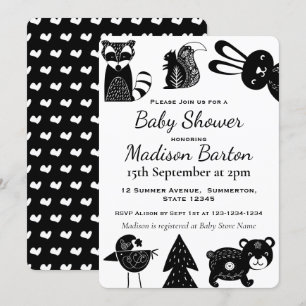 Invitation Baby shower moderne des animaux des bois nordiques