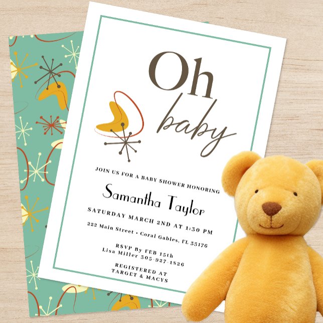 Invitation Baby shower moderne du milieu du siècle (Oh Baby - Mid Century Modern Baby Shower Themed Invitation )