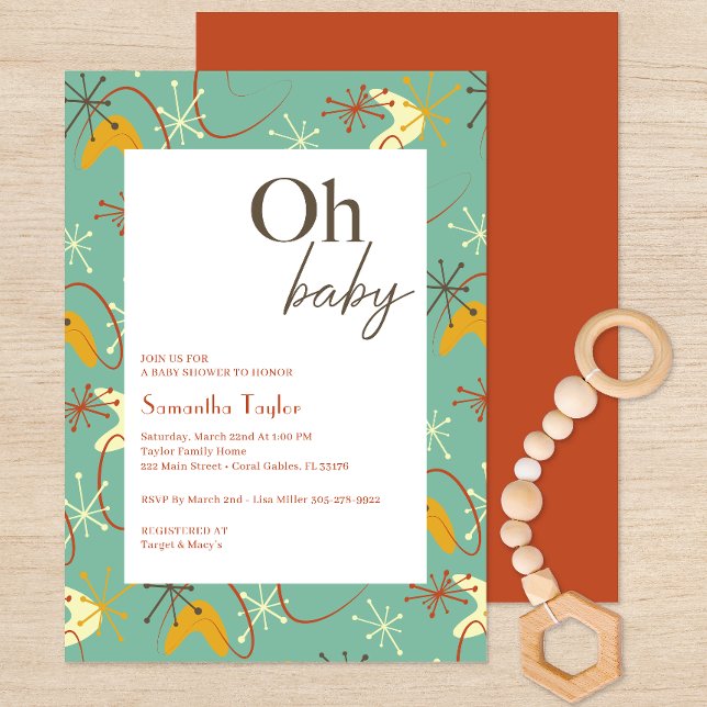 Invitation baby shower moderne du milieu du siècle "Oh bébé" (Oh Baby Mid Century Modern Baby Shower Invite)