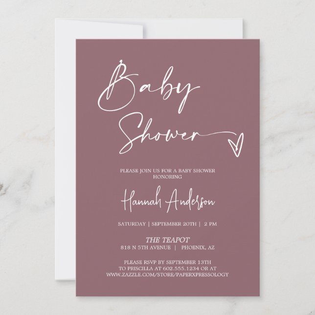Invitation Baby shower moderne Dusty Purple Boho QR Code Phot (Devant)