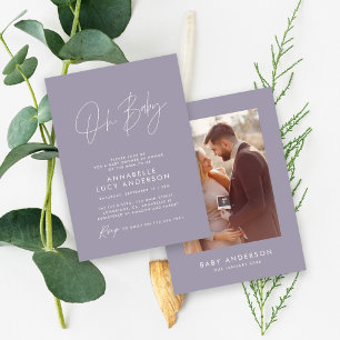 Invitation Baby shower moderne élégant lilas violet photo