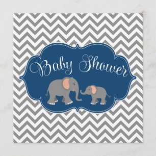 Invitation Baby shower moderne Elephant Chevron Marine Blue G