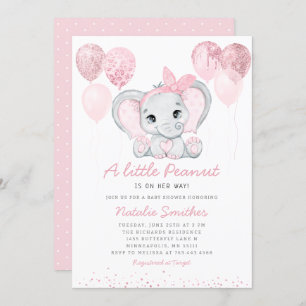 Invitation Baby shower moderne Eléphant Fille Ballons