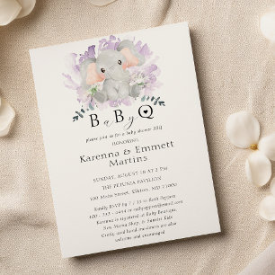 Invitation Baby shower moderne Elephant Floral Baby-Q BBQ