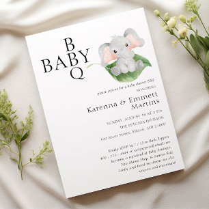 Invitation Baby shower moderne Elephant Green BBQ