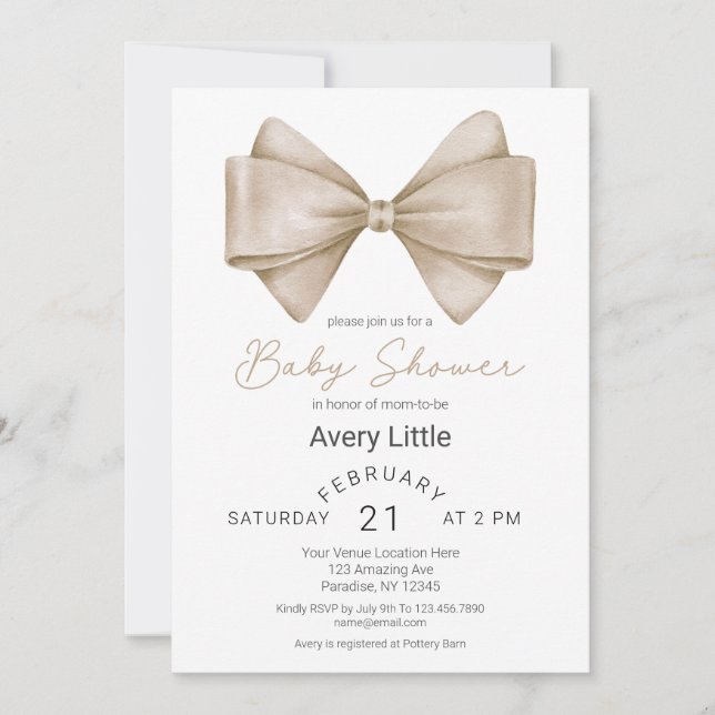 Invitation Baby shower moderne en bois beige (Devant)